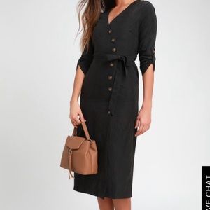 Pull Me Close Black Washed Suede Button-Up Dress